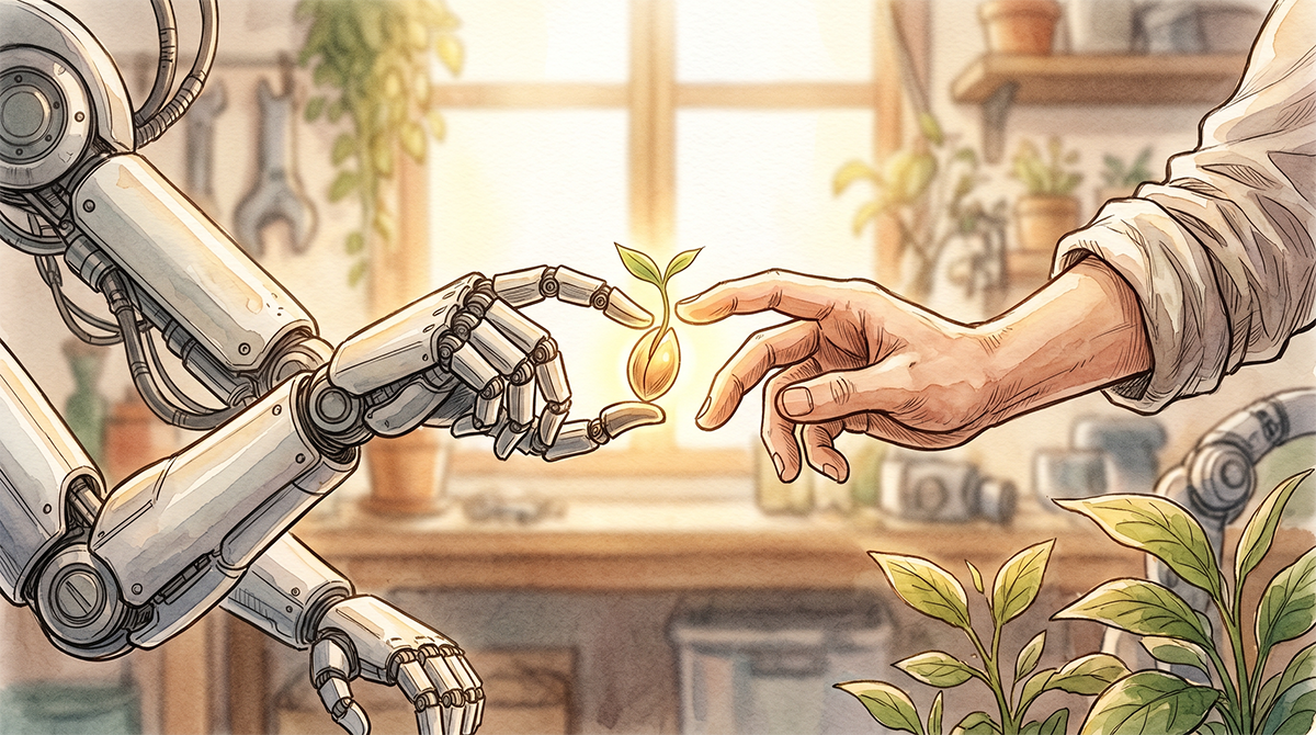 ロボットのアームと人間の手