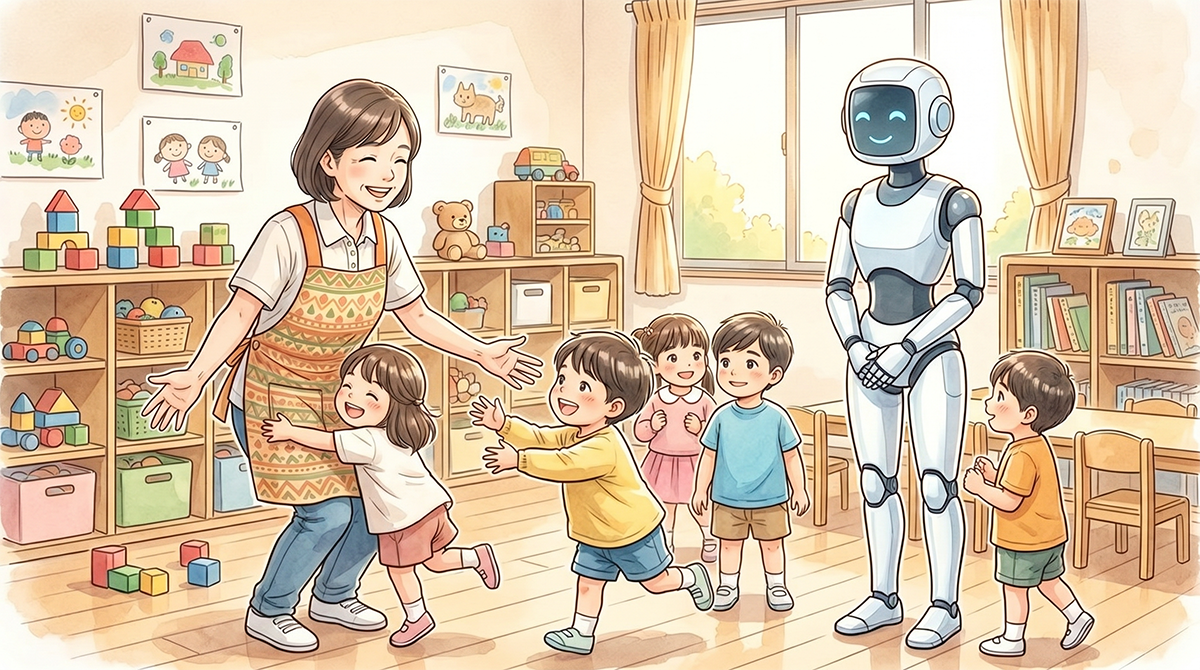 AI/ロボットと笑顔の保育士