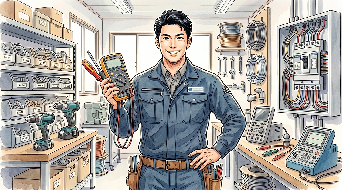 自信ある表情で工具を持つ職人
